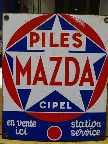 PILES MAZDA Cipel. VITRACIER NEUHAUS : Plaque en tôle émaillé une...