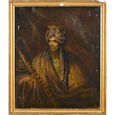 a painting of a man in a turban holding a staff