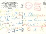 a postcard with a handwritten message on it