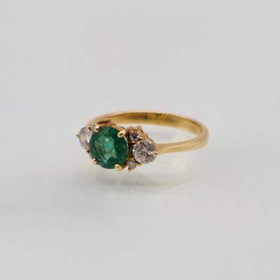 Bague Cocktail En Or Jaune 18K Avec Pierre Verte - Taille 58, Occasion, Vintage