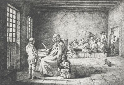 drawing of a family in a hospital room with a baby in the foreground