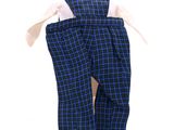 Pantalon à bretelles à carreaux bleus pour garçon, avec chemise blanche et nœud papillon