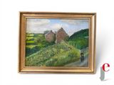un tableau représentant une femme marchant sur un sentier