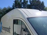 a white van parked in a parking lot with trees in the background