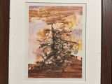 painting of a tree in a wooden frame on a wall