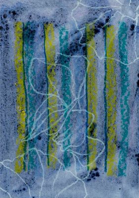 an image of a blue and yellow painting on a white surface