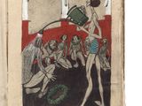 an old book with a picture of a man holding a watering can