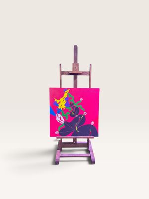 un petit chevalet sur lequel est posé un tableau représentant une femme