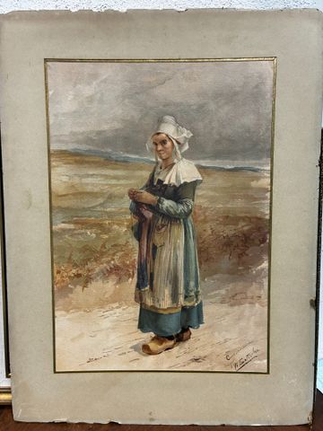 Femme au tricot, Concarneau, reproduction. 