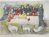 a painting of a group of people sitting around a table
