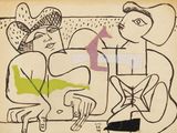 une image représentant un dessin d'un homme et d'une femme assis sur un canapé