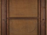 a painting of a brown wooden frame with a white background