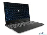un ordinateur portable noir avec un motif bleu sur l'écran