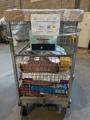 a metal cart with a lot of food in it