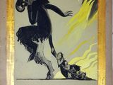 an image of a painting of a woman on a skateboard in the air