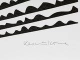 a black and white drawing of a wave on a sheet of paper
