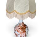 a lamp that has a white shade on it