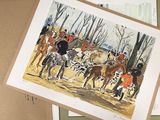 a picture of a painting of a group of people riding horses