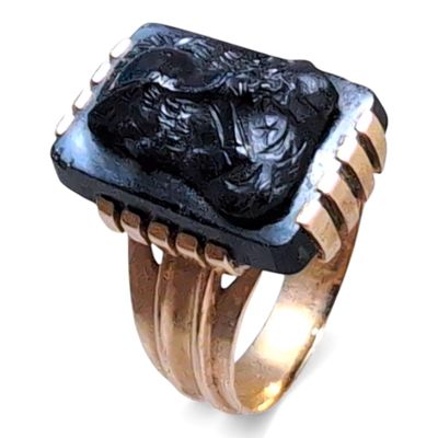 BAGUE monture or avec camée pierre dure guerrier poids 7,3 g TDD 60 17 - Photo 1