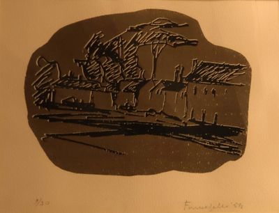 un dessin en noir et blanc représentant un oiseau posé sur un rocher