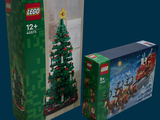 two boxes that have a lego christmas tree in them