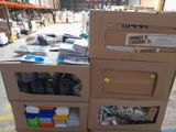 boxes are stacked on top of each other in a warehouse