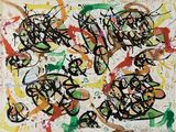 abstract painting of various colors and shapes on a piece of paper