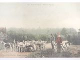 two men standing in front of a herd of sheep