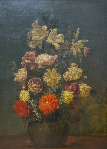 École française 19ème « Bouquets de fleurs ». Huile sur toile. Si...