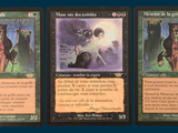 three cards with different images of animals on them on a blue background