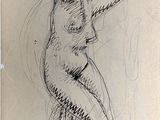 un dessin représentant une femme nue assise sur un tabouret