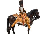statue d'un homme à cheval, avec une plume sur la tête