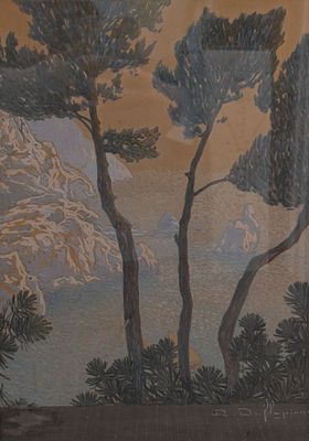 une photo d'un tableau représentant des arbres accroché au mur