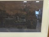 painting of a man and a dog in a room with a window
