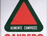 a sign with a red triangle on it that says sanders