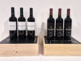 Plusieurs bouteilles de vin sont posées dans une caisse en bois sur une table