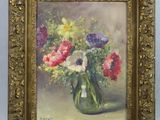 une peinture de fleurs dans un vase sur une table