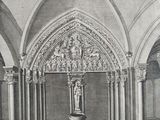 drawing of the interior of a church with a statue in the center