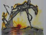 a picture of a painting of a man on a horse