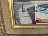 a picture of a painting of a boat on the water