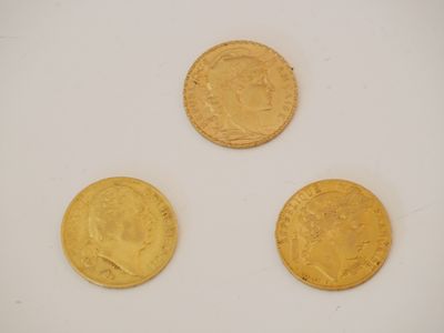 Lot de 3 pièces de 20 Francs or français
