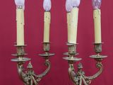 paire de chandeliers anciens en laiton et marbre, avec des bougies