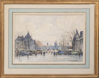 une image représentant un tableau d'une rue de ville où des gens se promènent