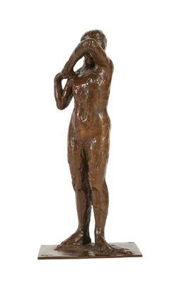 une image représentant une statue en bronze d'un homme tenant sa tête entre ses mains