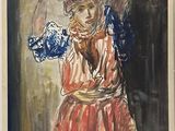 an image of a painting of a woman with a hat on her head