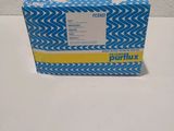 une boîte bleue et blanche ornée d'une bande jaune
