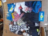 a cardboard box full of clothing in a store