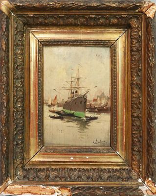 l'image d'une peinture représentant un bateau dans un plan d'eau