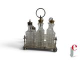 silver plated glass salt and pepper shaker set on stand