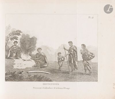 a drawing of a group of people standing around a campfire